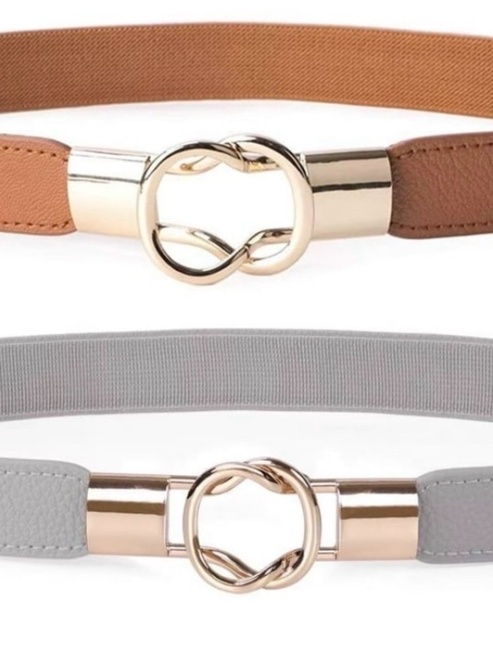 Women’s Elastic Waist Belt with Gold Knot Buckle - Tan / Gray/ white